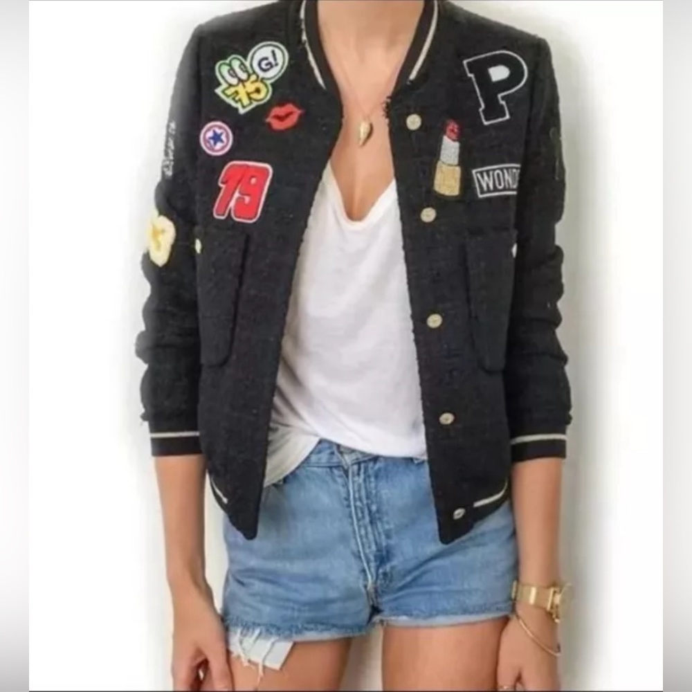 Zara Retro Varsity Patch Bomber Jacket